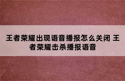 王者荣耀出现语音播报怎么关闭 王者荣耀击杀播报语音